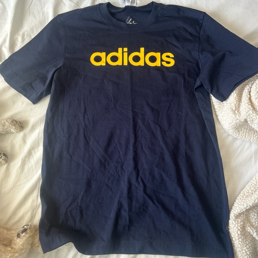 Adidas Men's Dark Blue Tee with Yellow Logo
